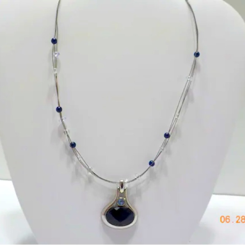 Lia Sophia Blue and Silver Necklace with Teardrop Pendant